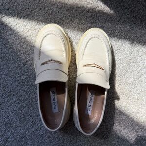 Steve Madden Ivory Leather Penny Loafers with Gold Accent